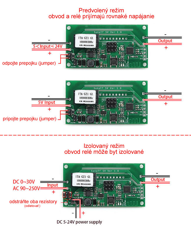 Sonoff Modul SV - (5-24V) bezdrôtový prepínač WiFi