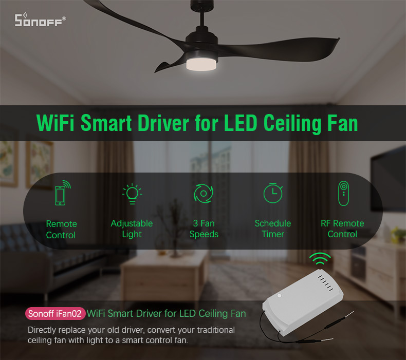 Sonoff IFan02 WiFi inteligentný stropný ventilátor s osvetlením