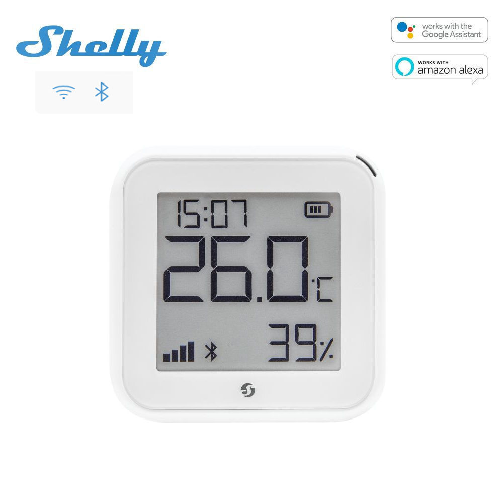 Shelly PLUS GEN3 H&T Wi-Fi + Bluetooth senzor vlhkosti a teploty s displejom Biela