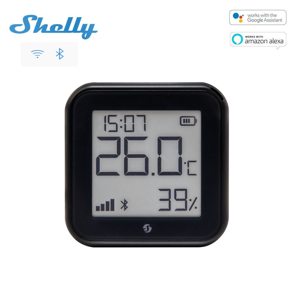 Shelly PLUS GEN3 H&T Wi-Fi + Bluetooth senzor vlhkosti a teploty s displejom Čierna