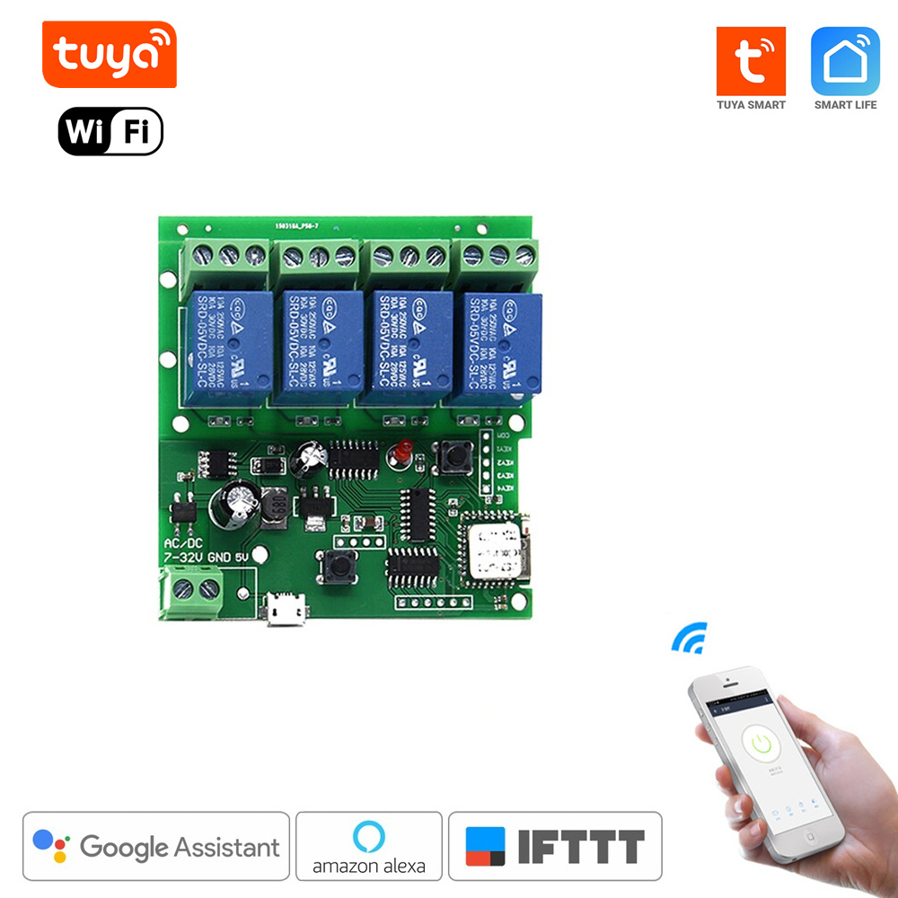 4CH DC5V 7-32VDC 4 Kanálový WiFI Spínač Tuya Smart Life