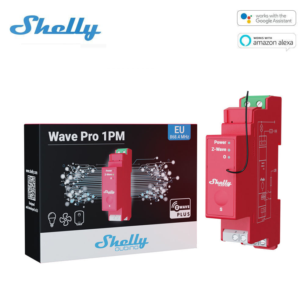 Shelly Wave Pro 1PM na DIN lištu s 1-kanálovým meračom výkonu a protokolom Z-Wave