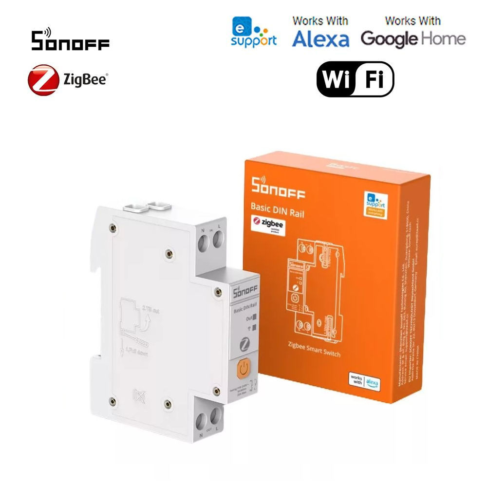 Sonoff Basic DIN Rail – Reléový modul, 1-obvodový, s monitorovaním spotreby energie, montáž na DIN lištu, 32 A, Zigbee, Bluetooth