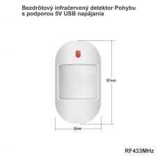 Bezdrôtový infračervený detektor Pohybu s podporou 5V USB napájania RF433MHz